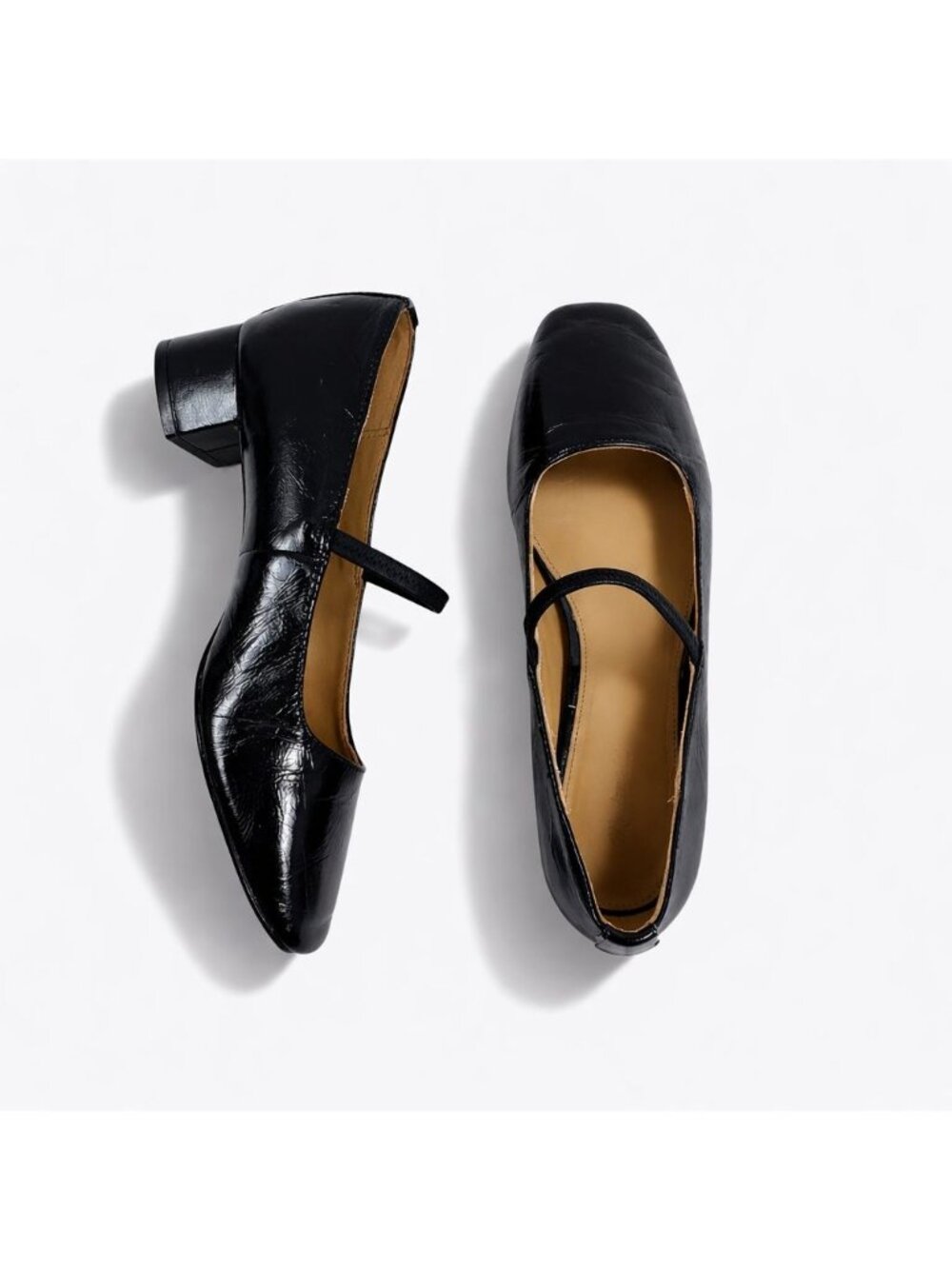 Madewell The Greta Pump True Black Crinkled Patent Leather Mary Jane Strap Sz 7M - Picture 1 of 15